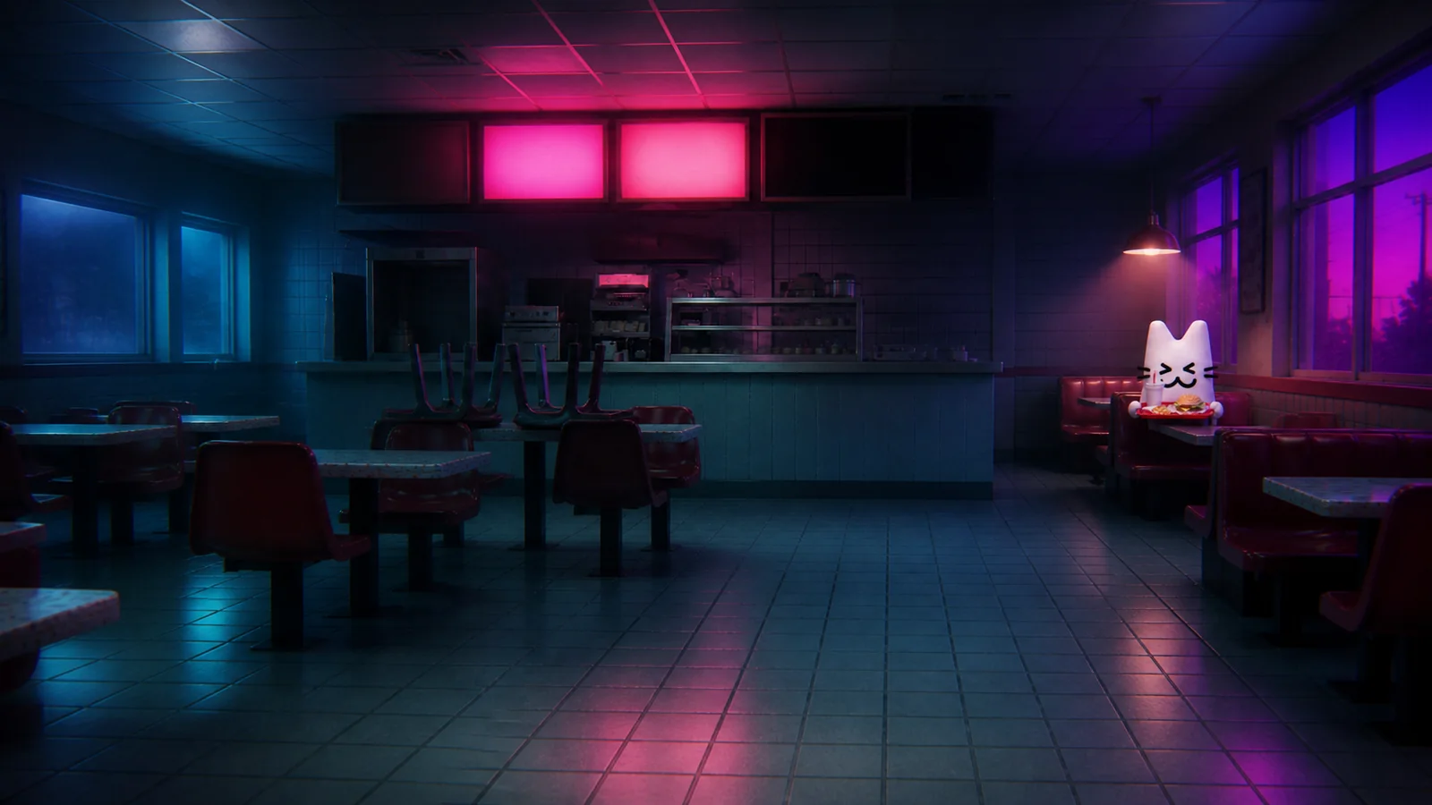 The empty diner late at night